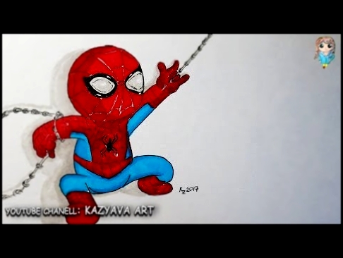 Человек-паук чиби из комиксов Марвел. Как нарисовать маркерами рисунок. Как раскрасить рисунок. 